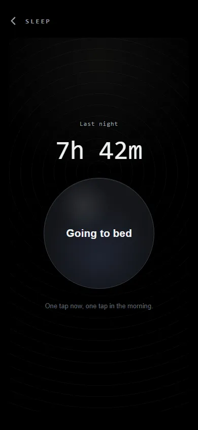 ESTR sleep screen with last night's duration and one large bedtime control